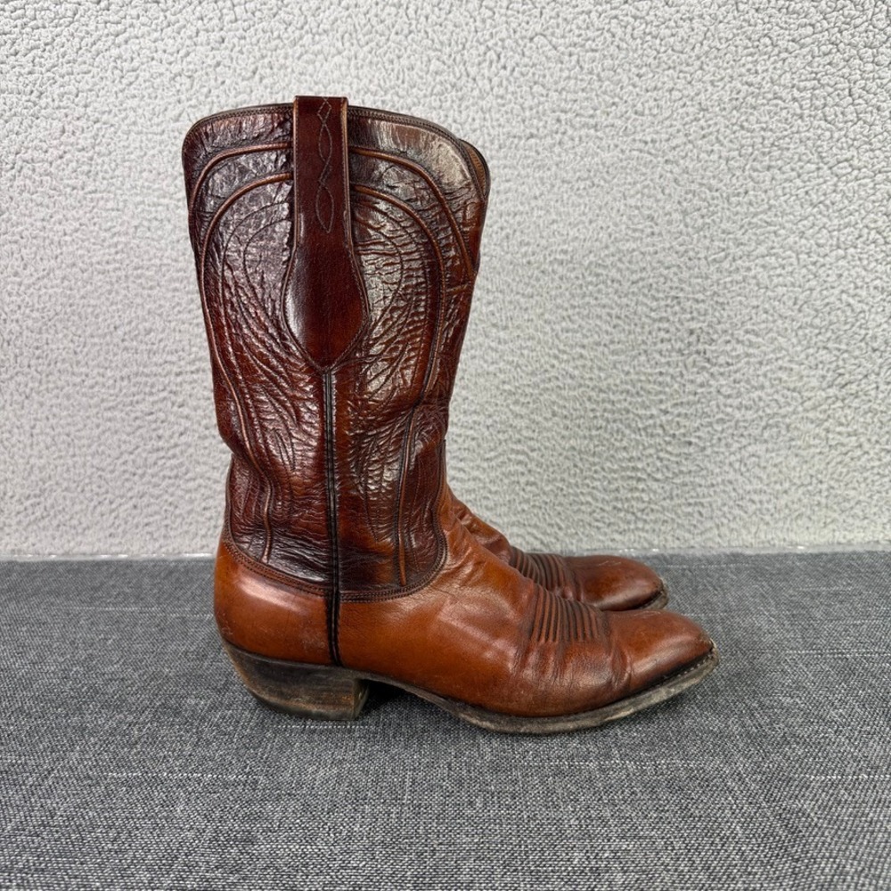 Lucchese Western Boots Men 9.5 D Brown Leather Cowboy Stitch San Antonio 2083ZZ